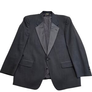 Vtg 80s Halston Tuxedo Jacket Black Wool Satin Made in USA Chest Size 42